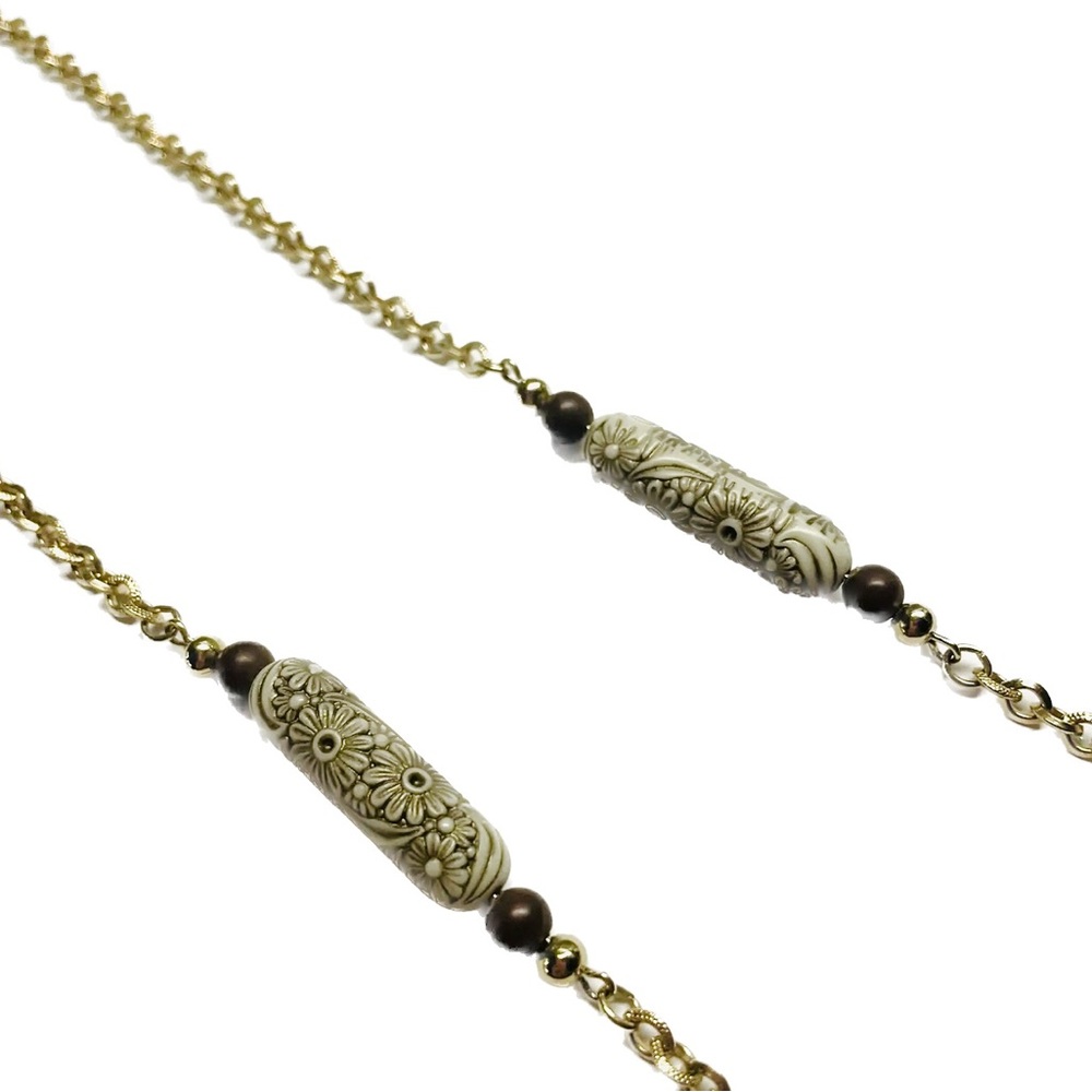 Sarah Coventry Necklace - Gold Tone Chain Etched Beads - 37"